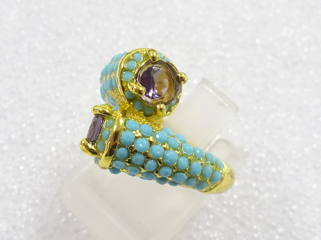 JAPANESE KIMONO / ANTIQUE COLORED STONE RING (SIZE 9)